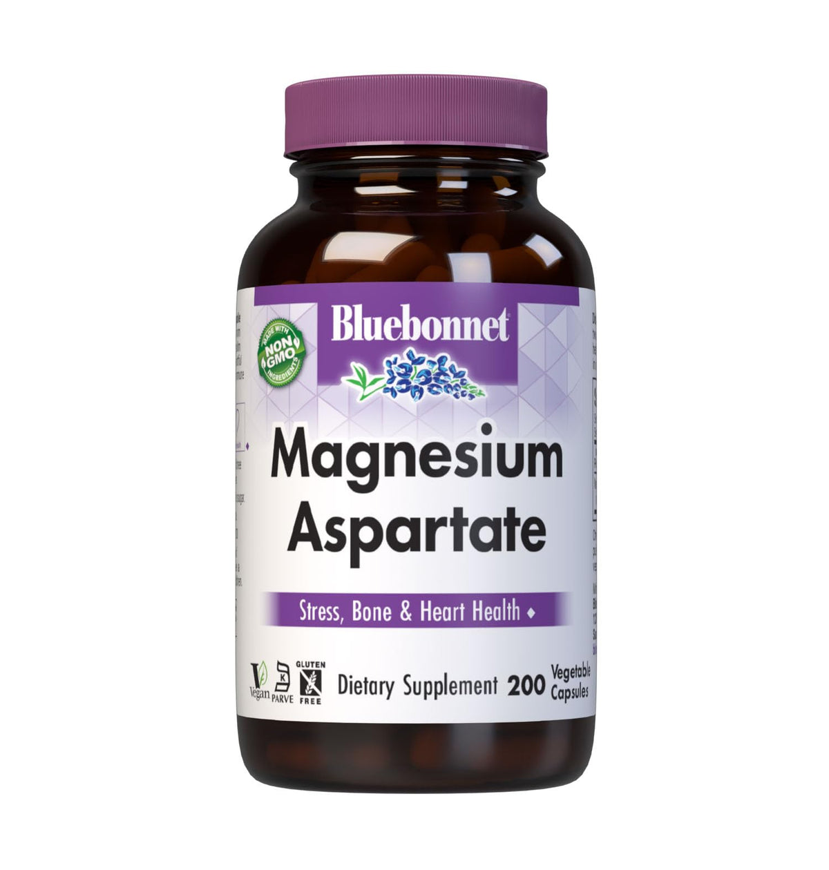 Gélules végétales de BlueBonnet Magnésium Aspartate 400 mg, vue de face