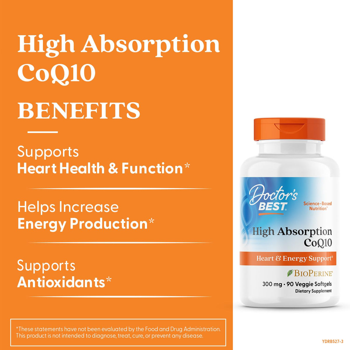 Gélules végétales de CoQ10 300mg Doctor's BEST sur fond blanc