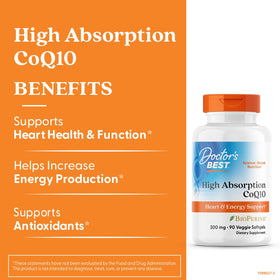 Gélules végétales de CoQ10 300mg Doctor's BEST sur fond blanc