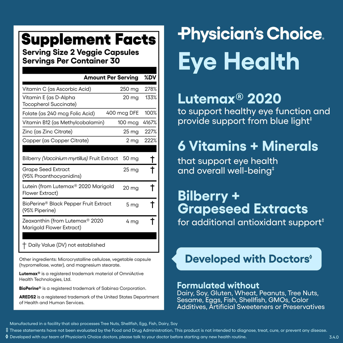 Gélules végétales de Physician's CHOICE sur fond blanc