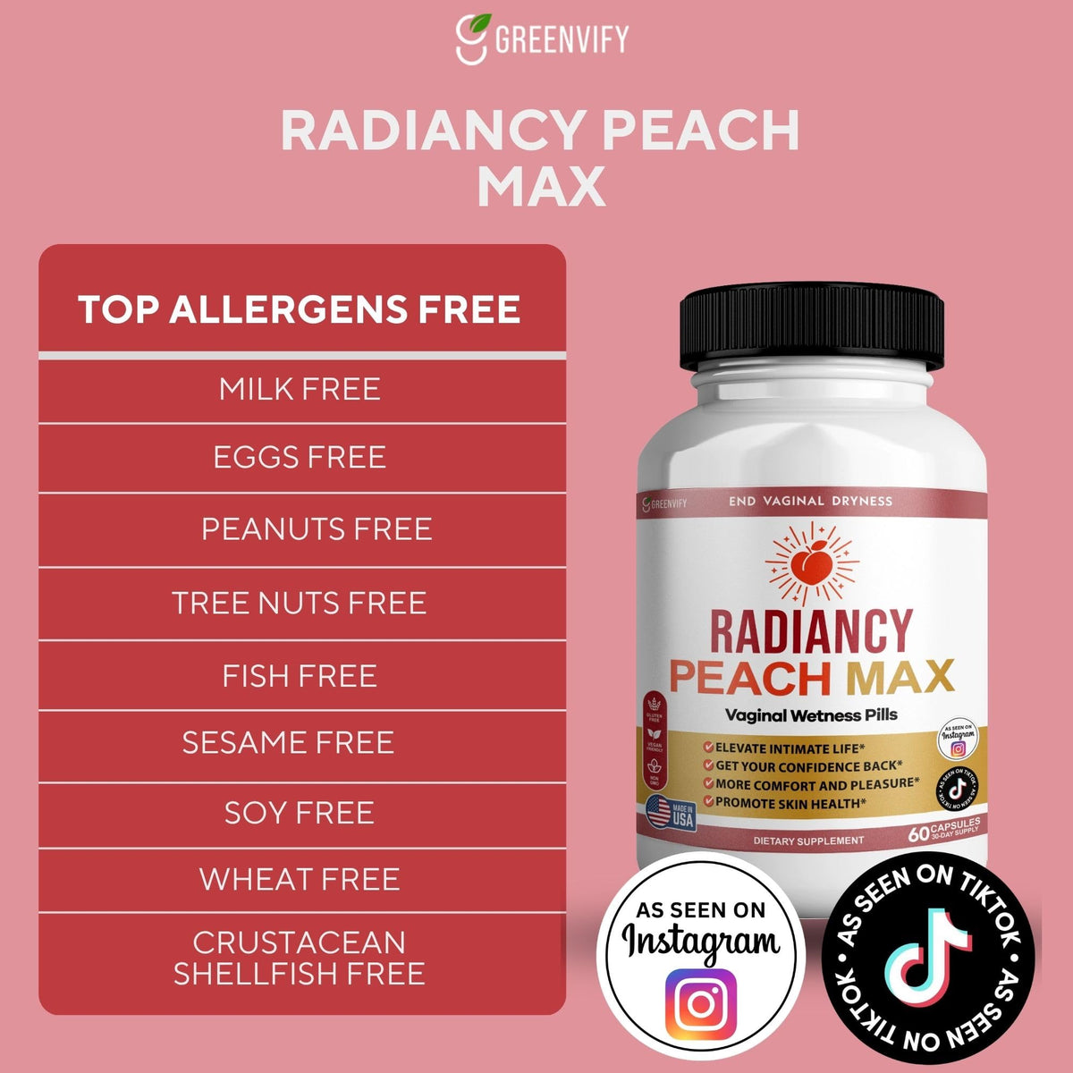 Gélules végétales de Radiancy Peach Max sur une surface en bois