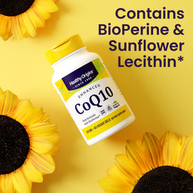 Gélules végétales Healthy Origins CoQ10 100 mg sur un fond blanc