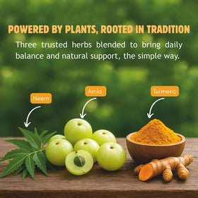Gélules végétales Hebhac Herbs de neem et curcuma sur une surface en bois