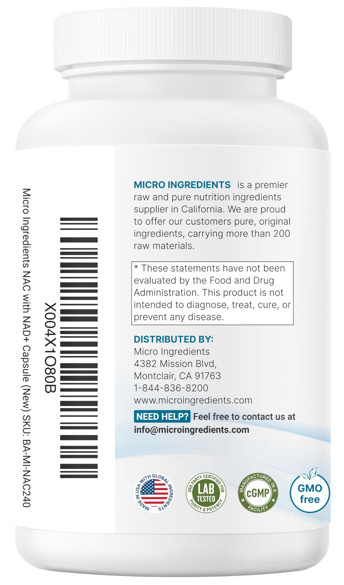 Gélules végétales Micro Ingredients NAC avec NAD+ en avant-plan