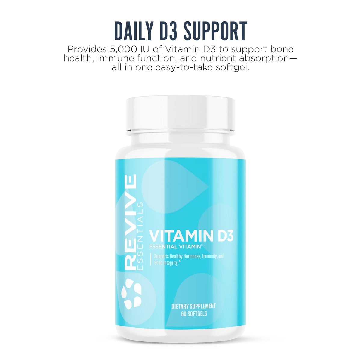 Gélules végétales Revive Vitamine D3 sur fond blanc