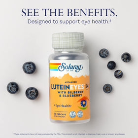 Gélules végétales SOLARAY Advanced Lutein 24 mg sur une surface blanche
