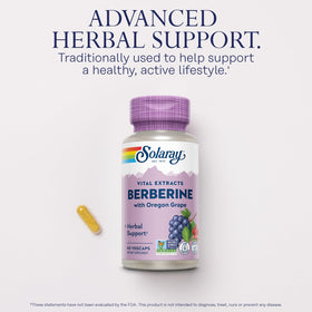 Gélules végétales SOLARAY Berberine 250 mg sur fond blanc