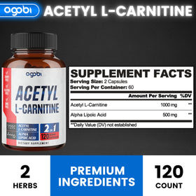 Gélules végétaliennes d'agobi Acetyl L-Carnitine sur fond blanc