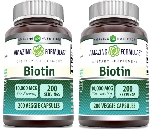 Gélules végétariennes de Biotine 10 000 Mcg Amazing Nutrition, vue de face