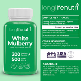 Gélules végétariennes de Mûrier Blanc dans un flacon LongLifeNutri