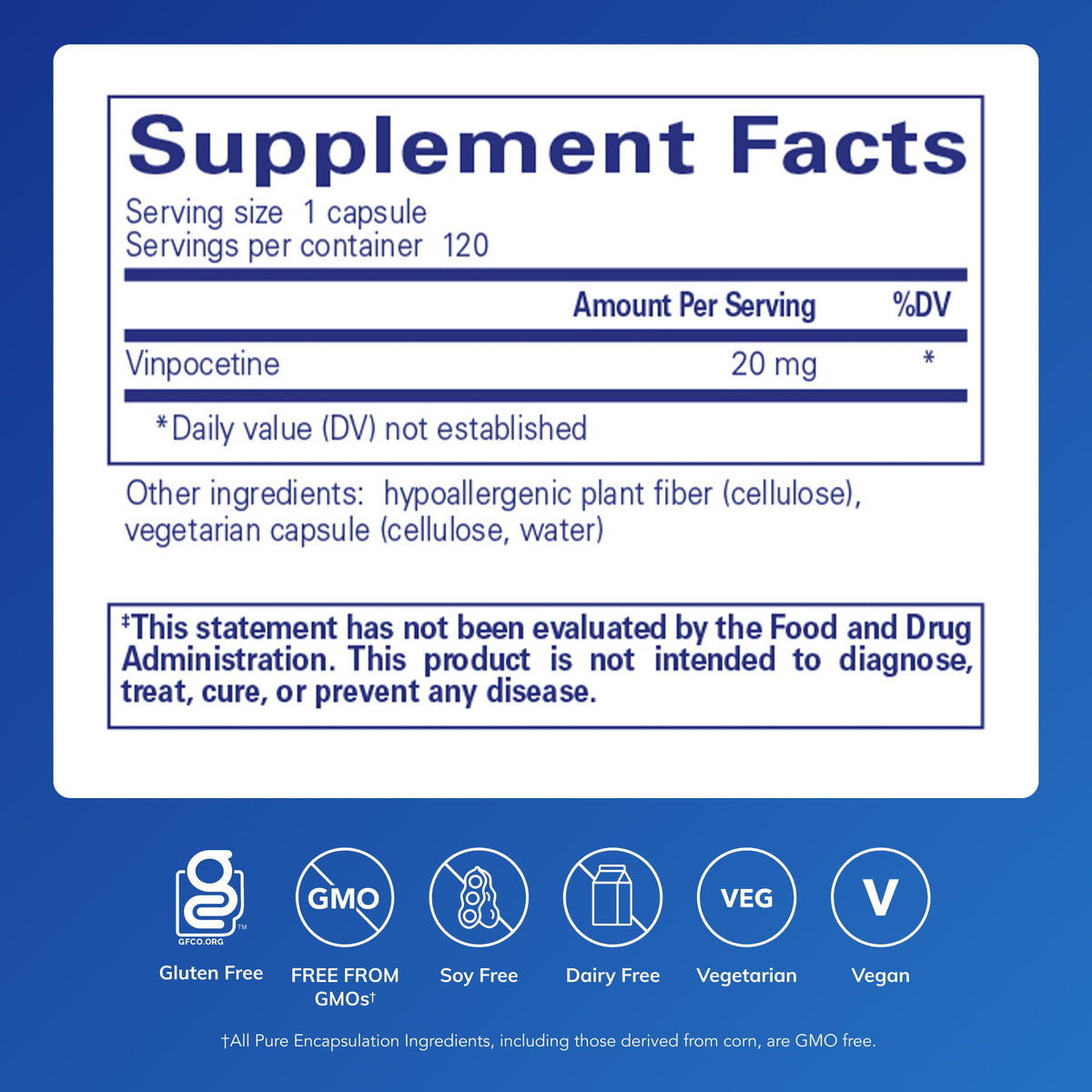 Gélules végétariennes de Vinpocetine Pure Encapsulations