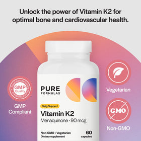 Gélules végétariennes de Vitamine K2 MK7 PureFormulas en gros plan