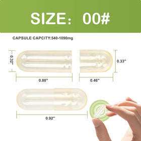 Gélules VGTPC taille 00 vides sur fond blanc