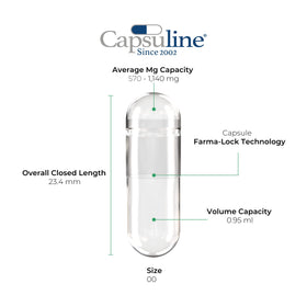 Gélules vides Capsuline taille 00, vue de côté montrant la texture