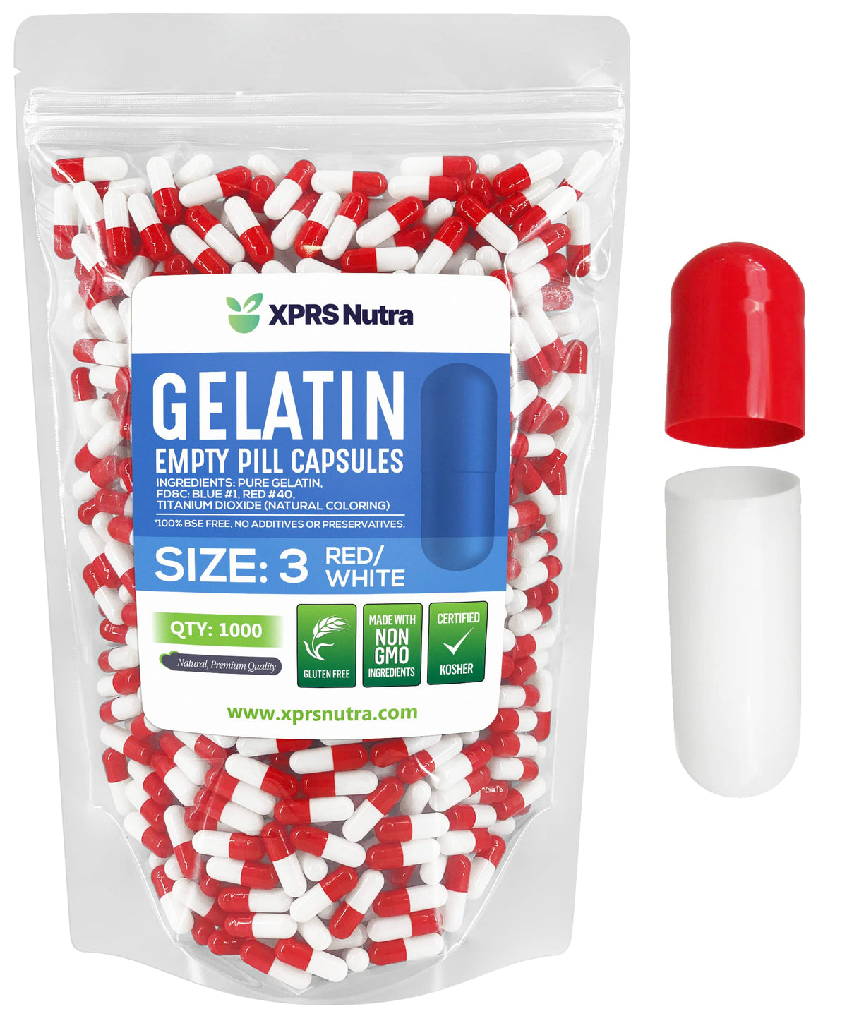 Gélules vides Taille 3 XPRS Nutra transparentes, paquet de 1000