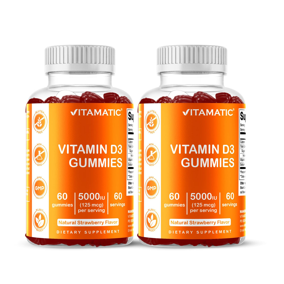 Gélules Vitamatic Vitamine D3 5000 UI 60 Gummies vue de face