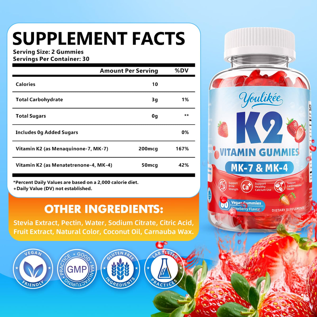 Gélules Youlikee Vitamine K2 avec étiquette visible