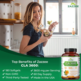 Gélules Zazzee CLA 3600 mg sur une table