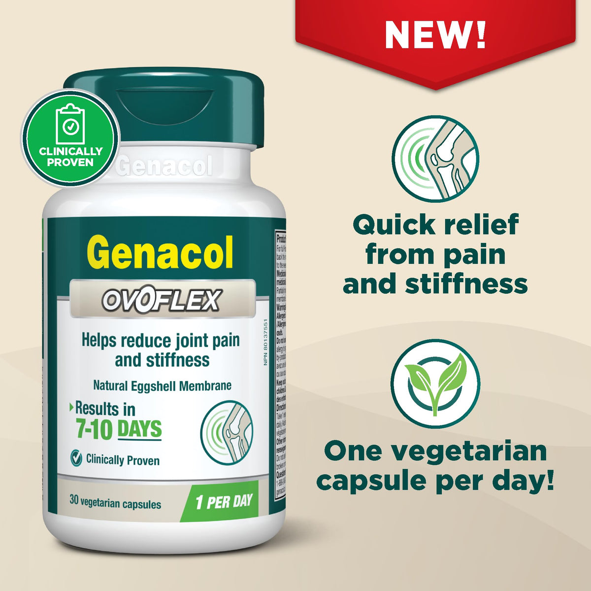 Genacol Ovoflex, capsule de membrane d'œuf, gros plan