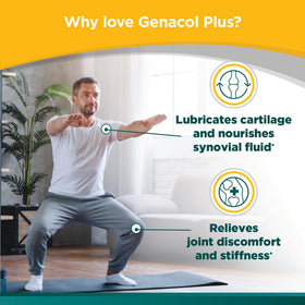 Genacol Plus complément avec un verre d'eau à côté