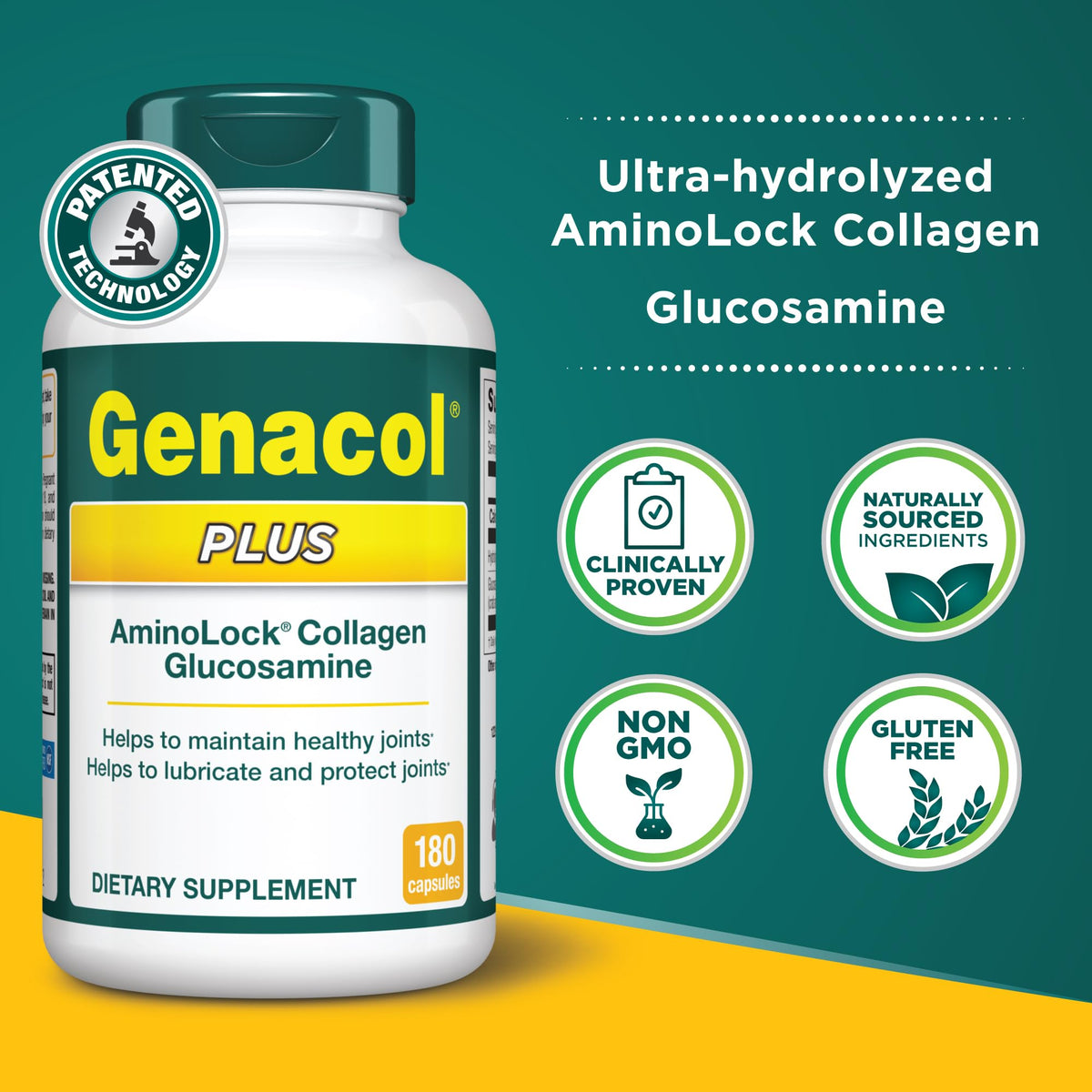 Genacol Plus complément glucosamine et collagène avec informations nutritionnelles