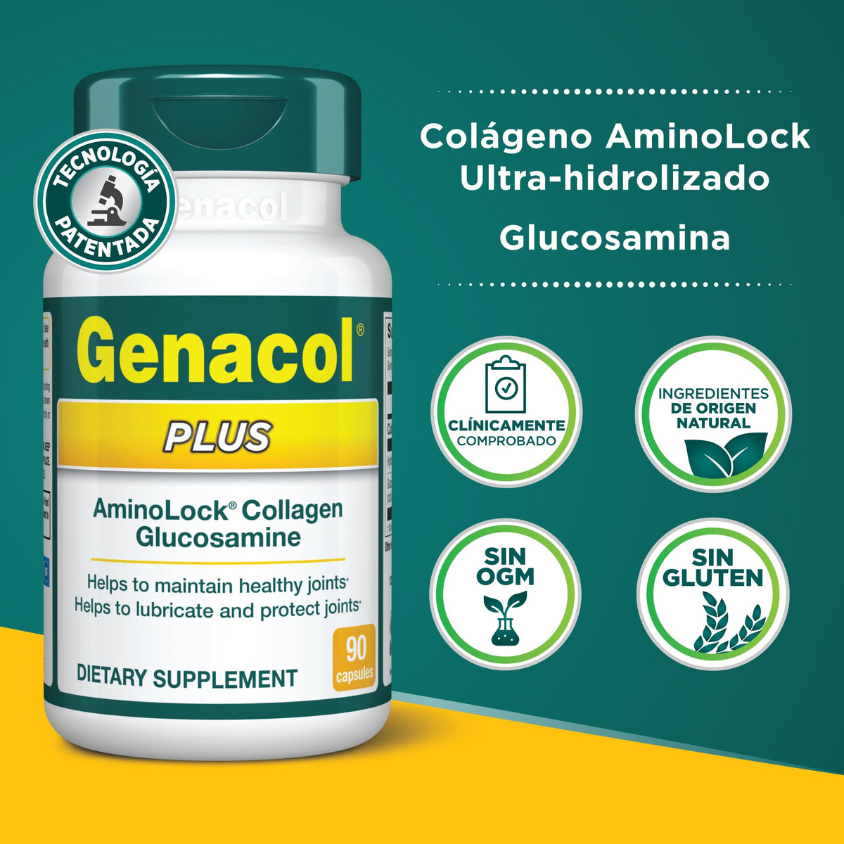 Genacol Plus supplément placé sur une table en bois