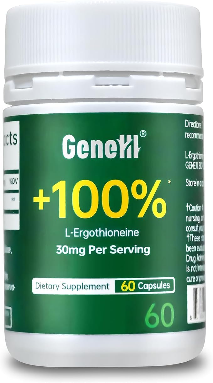 GENEIII L-Ergothioneine 30mg flacon avant avec 60 capsules