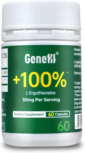 GENEIII L-Ergothioneine 30mg flacon avant avec 60 capsules
