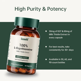 GENEIII L-Ergothioneine 30mg flacon ouvert avec gélules