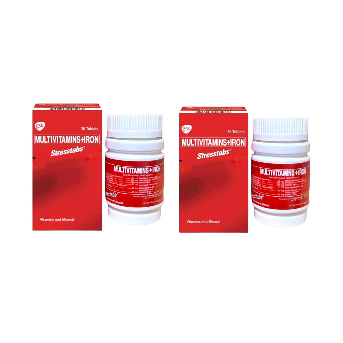 Generic Stresstabs Multivitamines + Fer 30 comprimés en bouteille