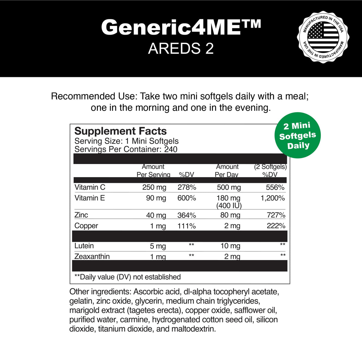 Generic4ME AREDS 2 boîte avec 240 softgels à l'intérieur