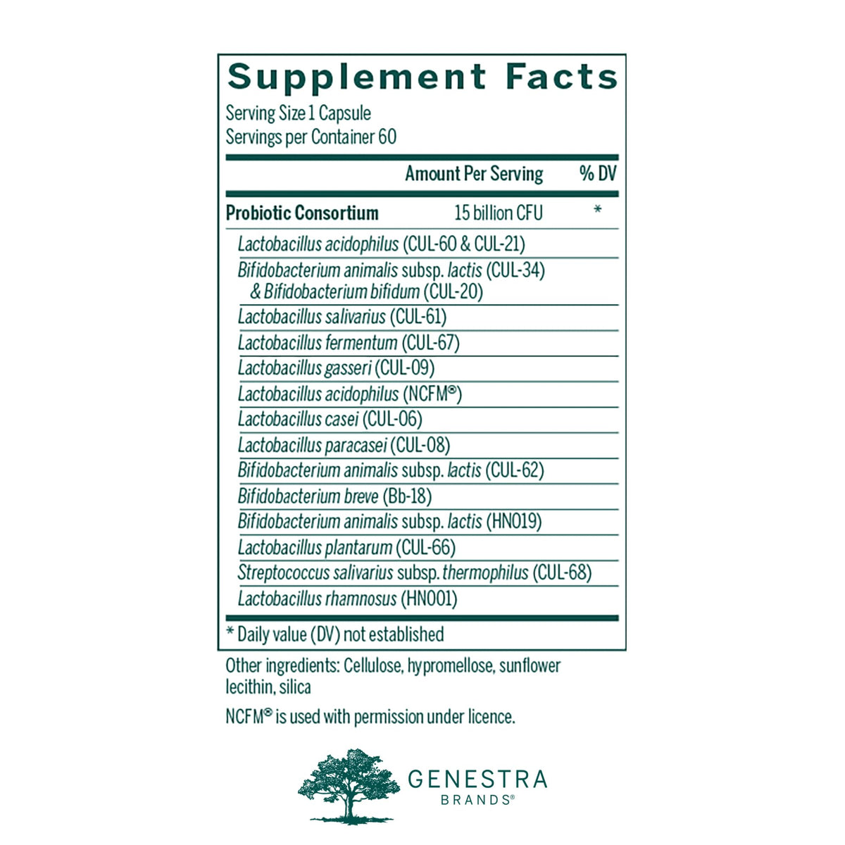 Genestra Brands HMF Multi Strain 60 Capsules étiquette