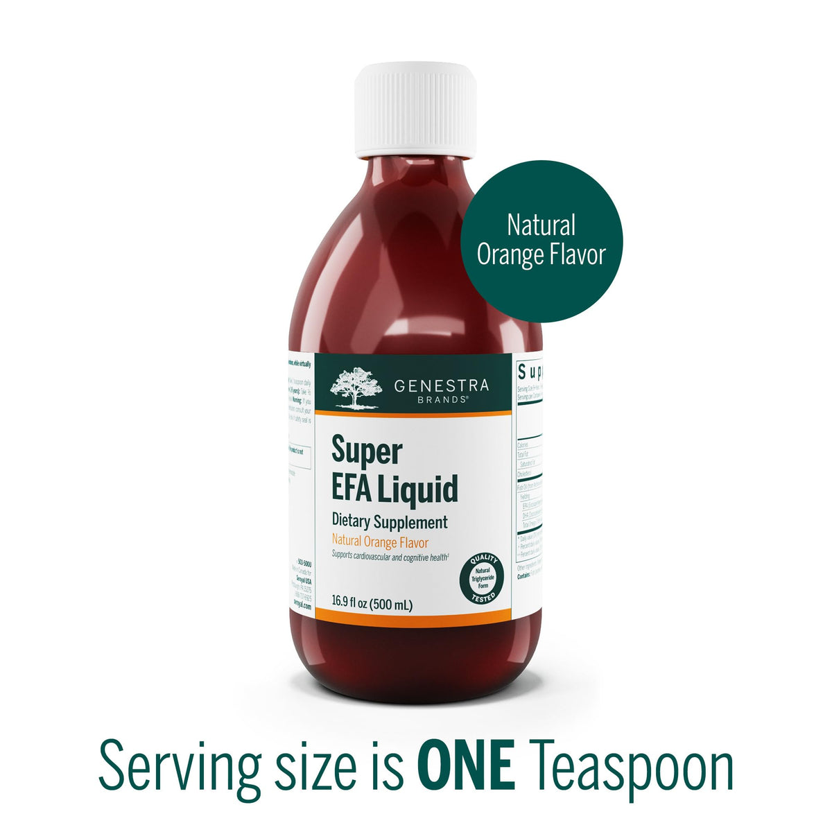 Genestra Brands Super EFA Liquide 16,9 Fl Oz côté montrant le bouchon