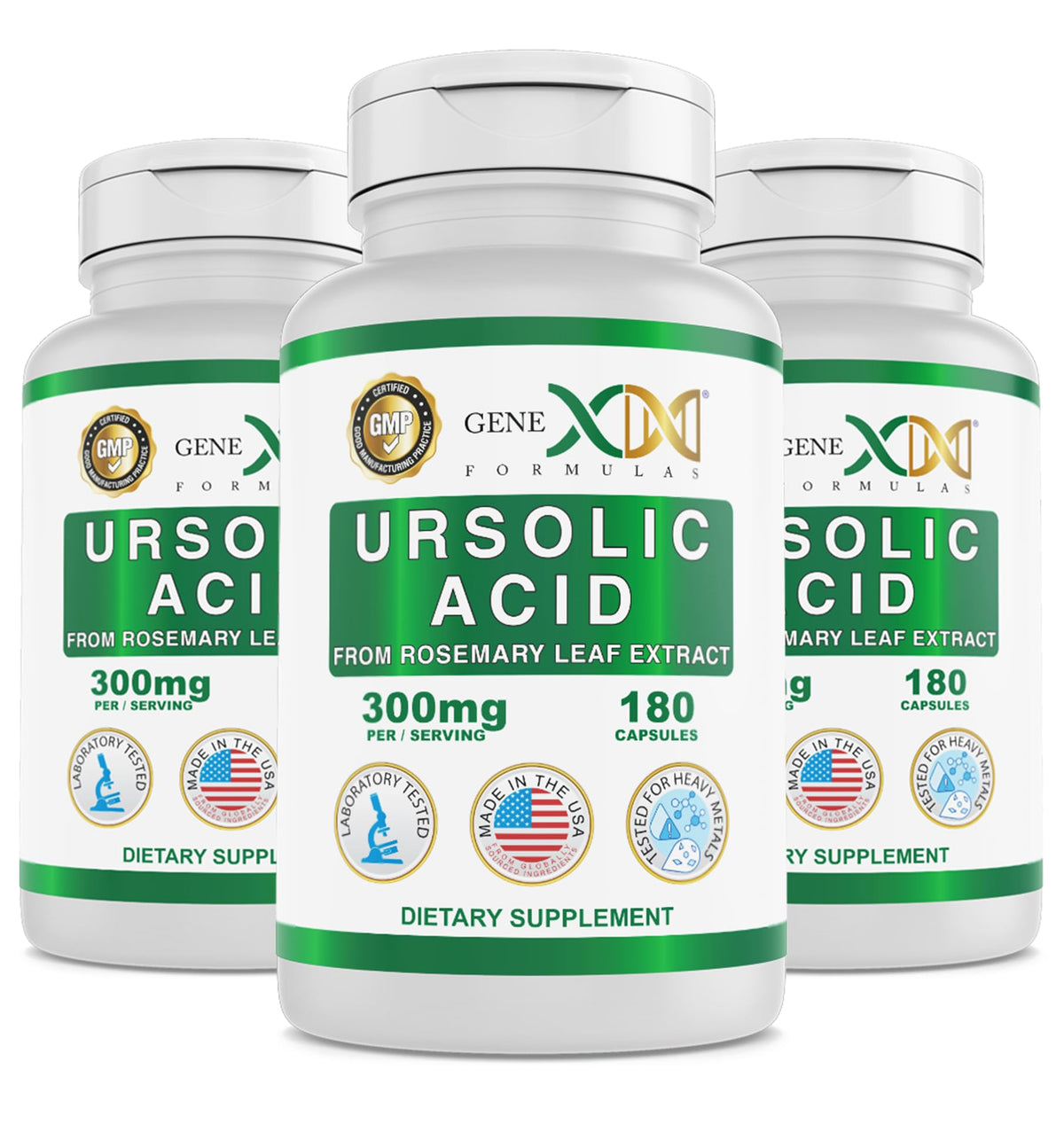 Genex Formulas Acide Ursolique 300mg flacon avant avec étiquette détaillée