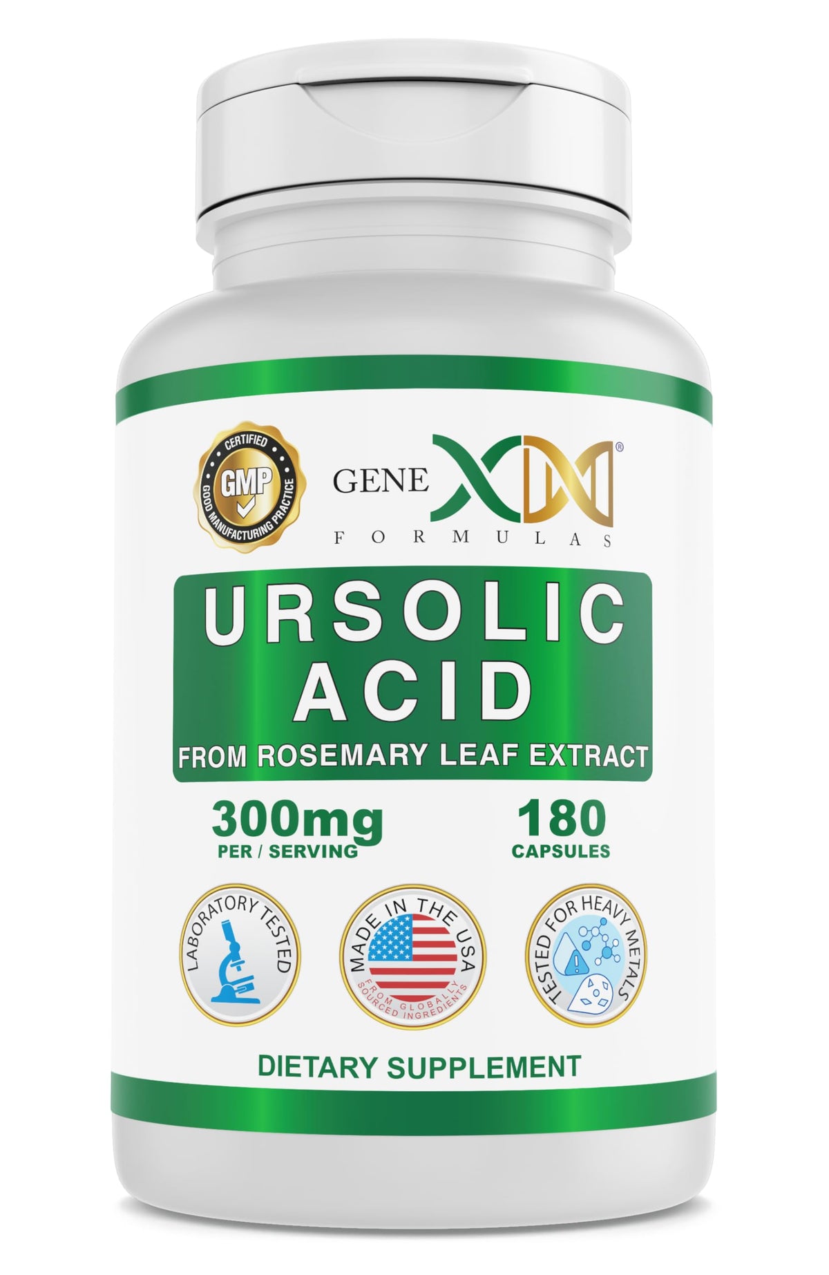 Genex Formulas Acide Ursolique 300mg flacon avec arrière-plan naturel