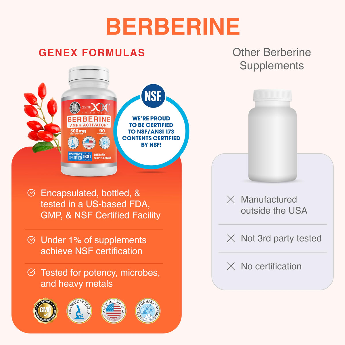 Genex Formulas Berbérine HCl 500mg avec capsules à côté