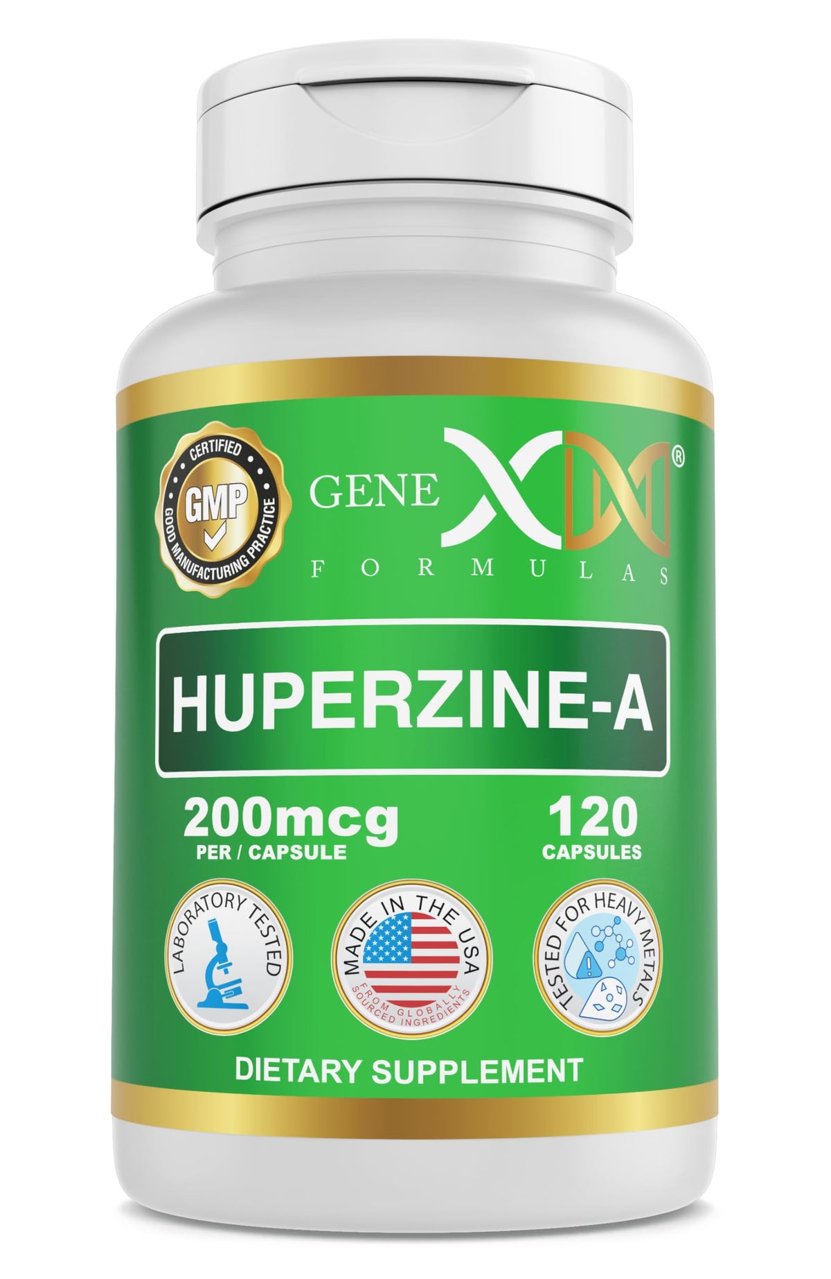 Genex Formulas Huperzine A 200mcg bouteille vue avant avec 120 capsules
