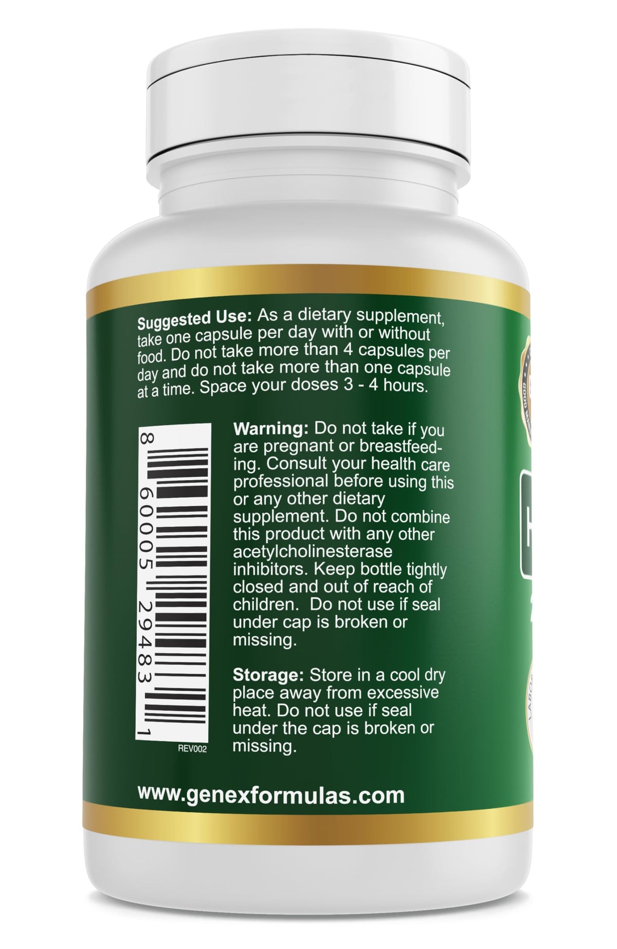 Genex Formulas Huperzine A 200mcg capsule sur une surface blanche