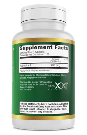 Genex Formulas Huperzine A 200mcg étiquette détaillant les ingrédients