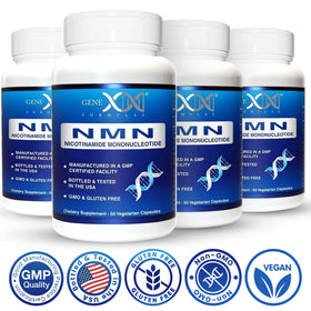 Genex Formulas NMN 250 mg avec des ingrédients sur fond blanc