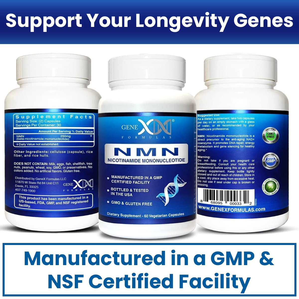 Genex Formulas NMN 250 mg dans une main
