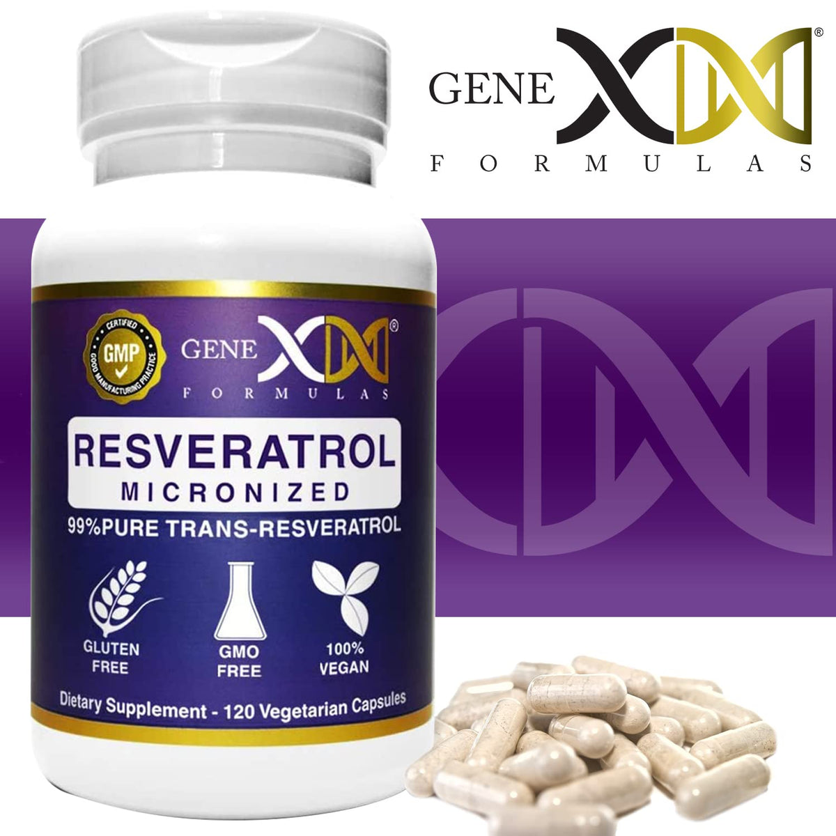 Genex Formulas Resvératrol 1000mg avec arrière-plan neutre