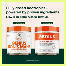 Genius Lion's Mane 120 Veggie Ct - flacon sur fond blanc