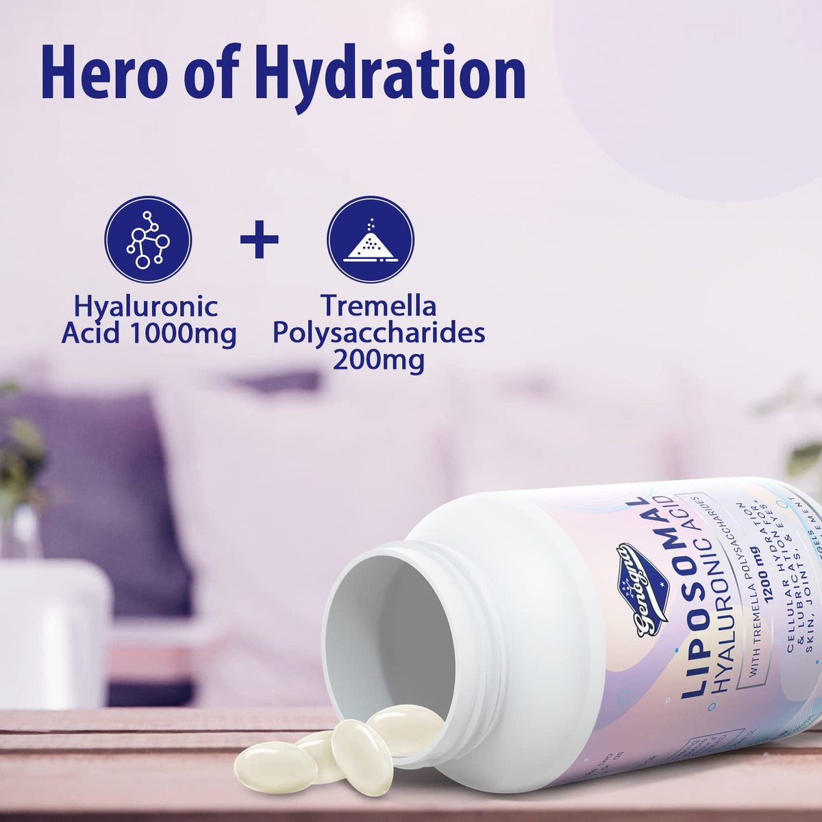 Genogna Acide Hyaluronique 1000mg sur une table avec des accessoires