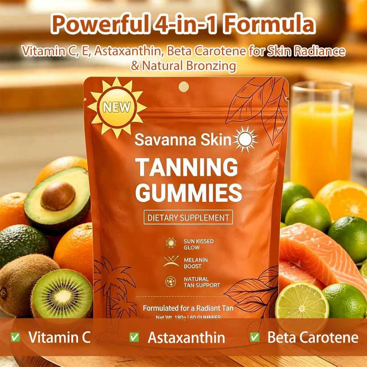 GENTERUN gummies autobronzantes femme sachet refermable sur fond naturel