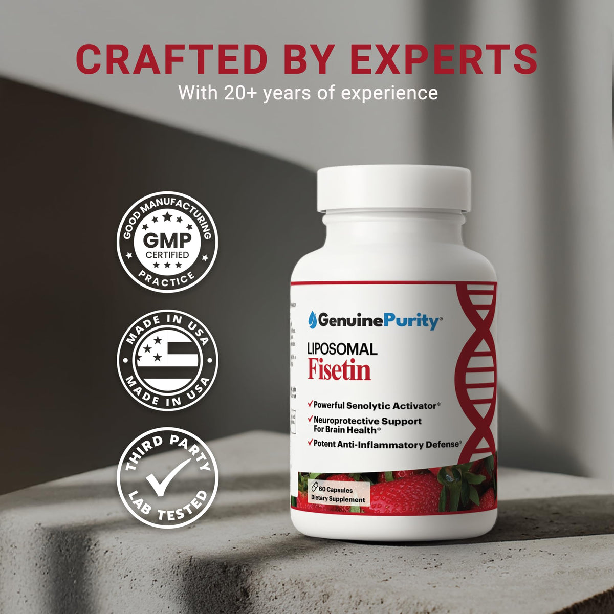 GenuinePurity Liposomal Fisetin 150mg étiquette informative