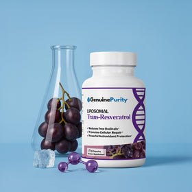 GenuinePurity Liposomal Trans Resvératrol 500mg avec vue rapprochée des capsules