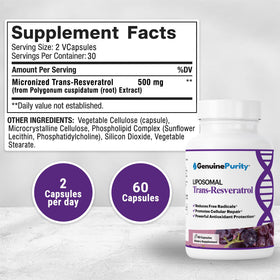 GenuinePurity Liposomal Trans Resvératrol 500mg vue de côté