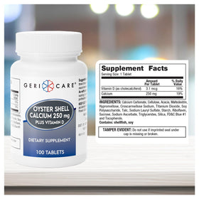 GeriCare Calcium 250mg comprimés sur une table