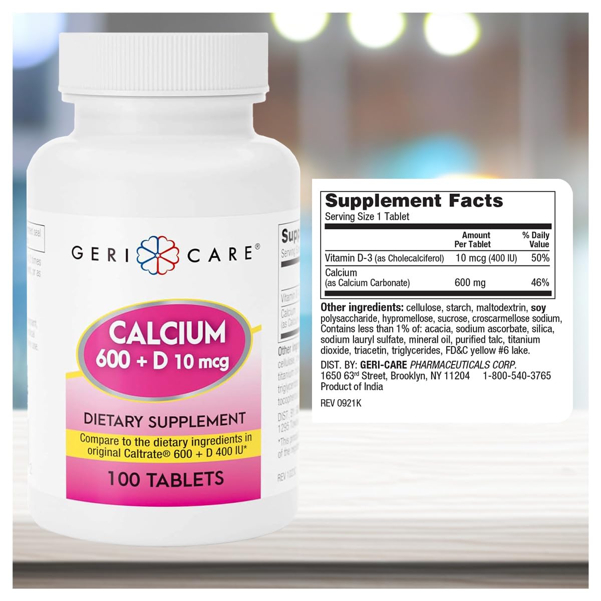 GeriCare Calcium 600mg comprimés avec un verre d'eau